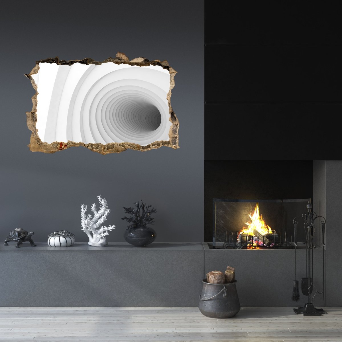 3D wall sticker 3D motif tunnel, white, tube, corridor - Wall Decal M1256