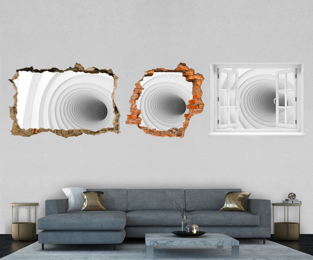 3D-Wandtattoo 3D Motiv Tunnel, Weiß, Röhre, Gang entdecken - Wandsticker M1256 - Bild 1