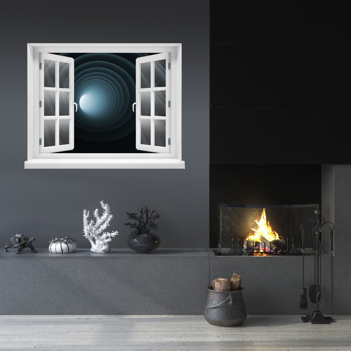 3D wall sticker 3D motif tunnel into the light, black - wall decal M1257