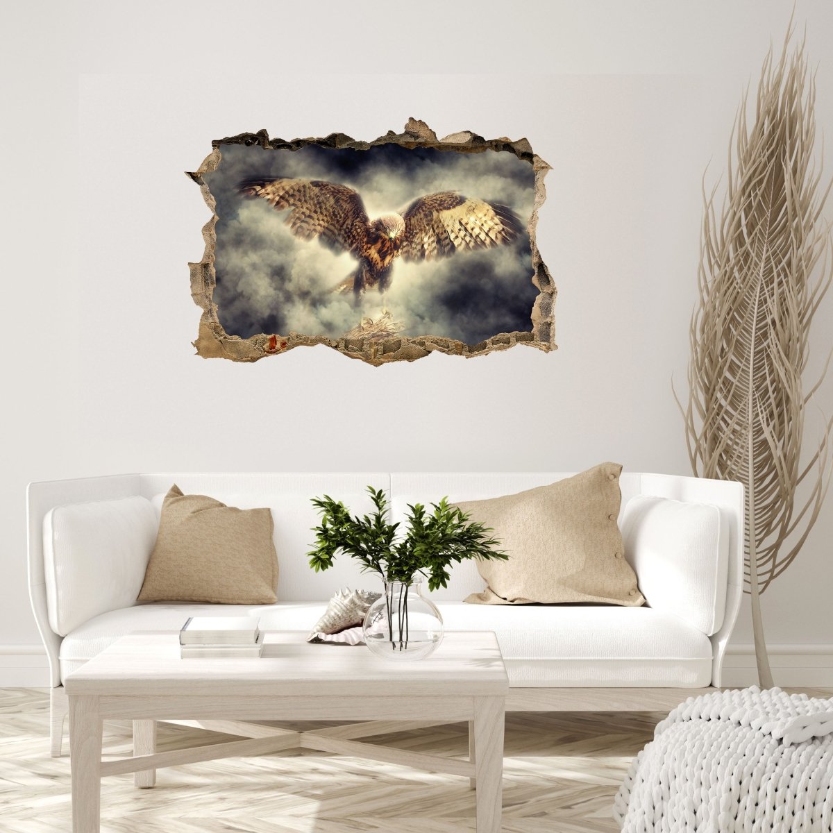 Sticker mural 3D aigle dans la fumée, oiseau, plumes, ténébreux - Wall Decal M1260