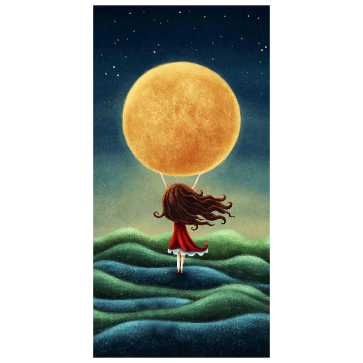 Türtapete Mädchen hält Mond, Felder, Nachthimmel M1263 - Bild 2
