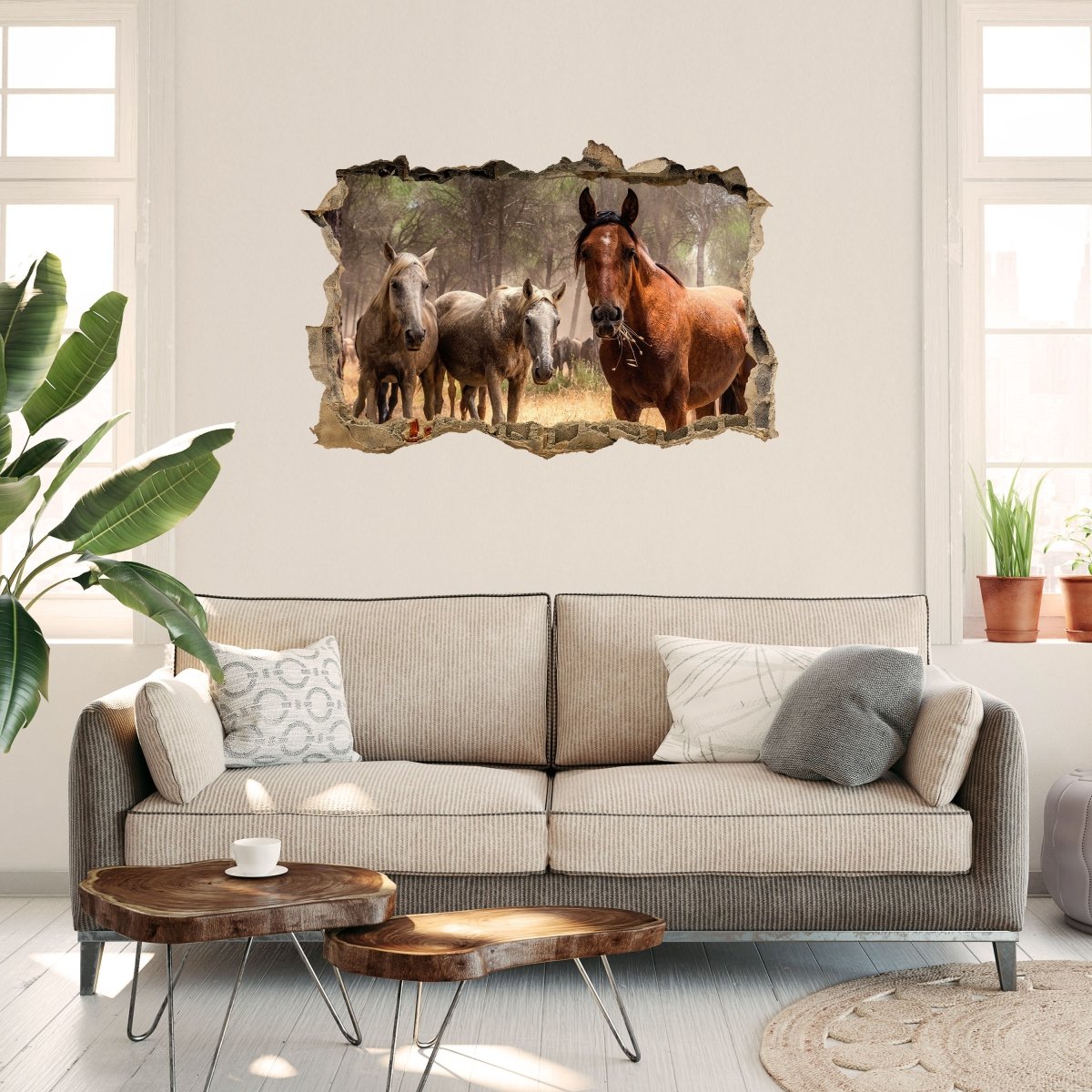 Sticker mural 3D chevaux au pâturage, troupeau, cheval, animal - Sticker mural M1265