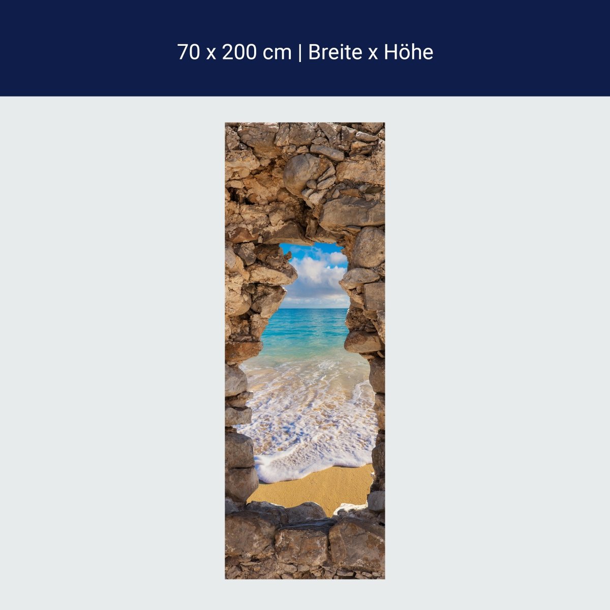 Türtapete 3D Steine, Brandung, Meer, Strand, Blau M1269