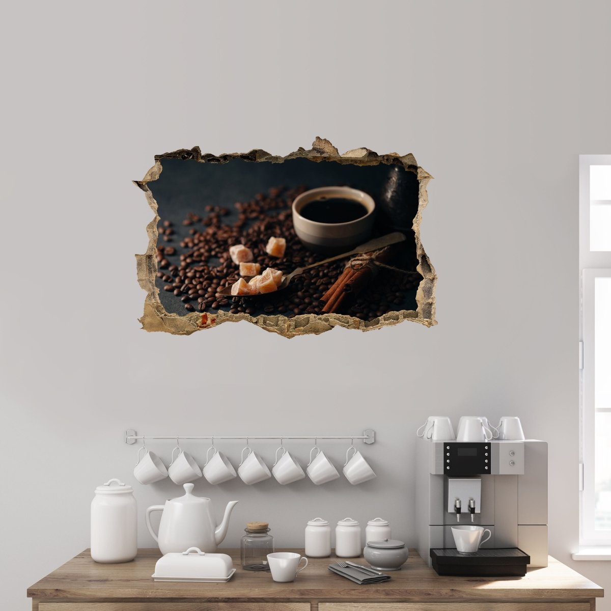 3D-Wandtattoo Kaffee & Zucker, Kaffeebohnen, Tasse entdecken - Wandsticker  M1272
