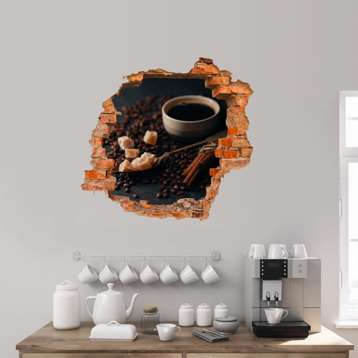 3D-Wandsticker Kaffee & Zucker, Kaffeebohnen, Tasse - Wandtattoo M1272