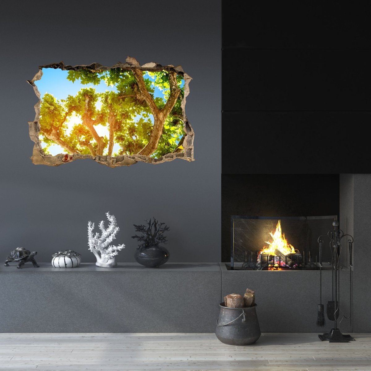 3D-Wandsticker Baum im Sonnenlicht, Sonne, Himmel - Wandtattoo M1275