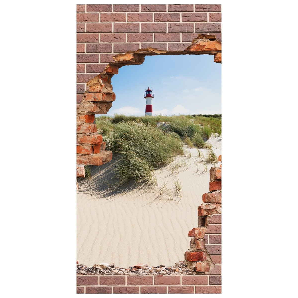 Türtapete 3D Backstein, Leuchtturm, Strand, Düne M1276 - Bild 2