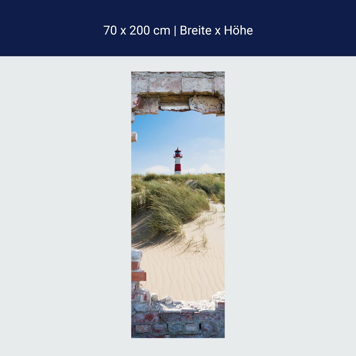 Türtapete 3D Ziegel, Leuchtturm, Strand, Düne M1277