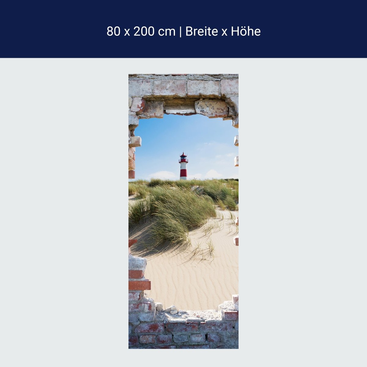 Türtapete 3D Ziegel, Leuchtturm, Strand, Düne M1277