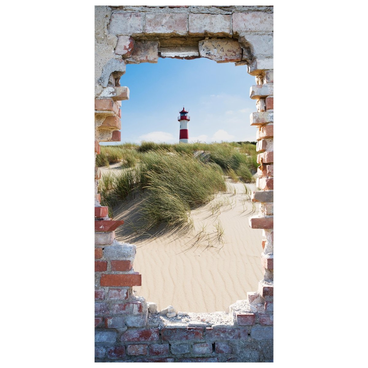 Türtapete 3D Ziegel, Leuchtturm, Strand, Düne M1277 - Bild 2