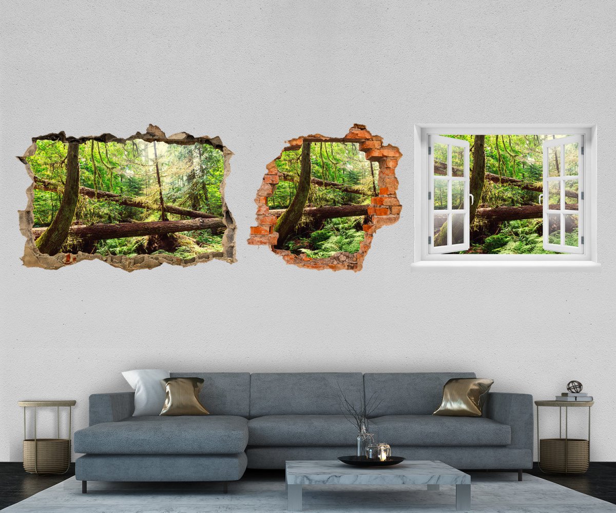 3D-Wandtattoo gefallene Bäume, Wald, Moos, Natur, Baum entdecken - Wandsticker M1277 - Bild 1