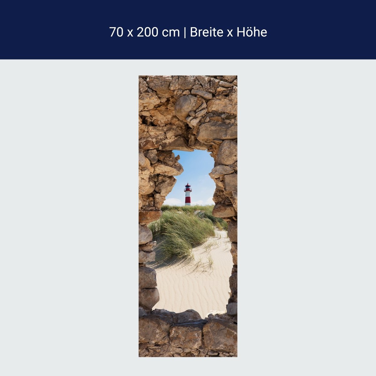 Door wallpaper 3D natural stone, lighthouse, beach, dune M1278
