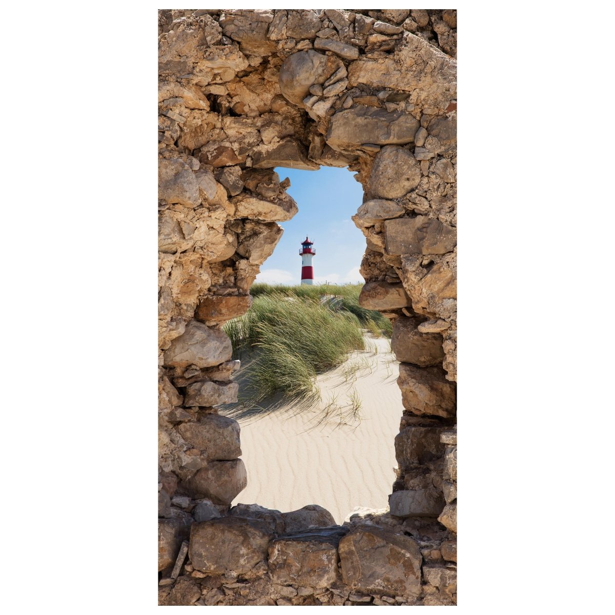 Türtapete 3D Naturstein, Leuchtturm, Strand, Düne M1278 - Bild 2