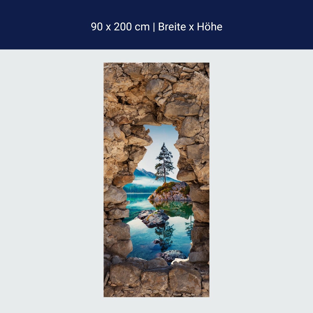 Door wallpaper 3D natural stone, lake, mountains, tree, rocks M1279