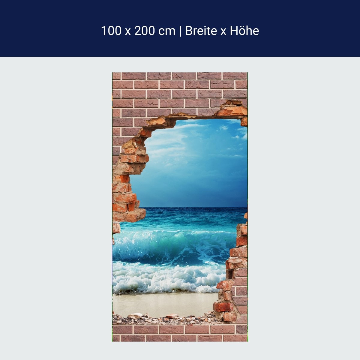 Door wallpaper 3D brick wall sea waves beach M1282