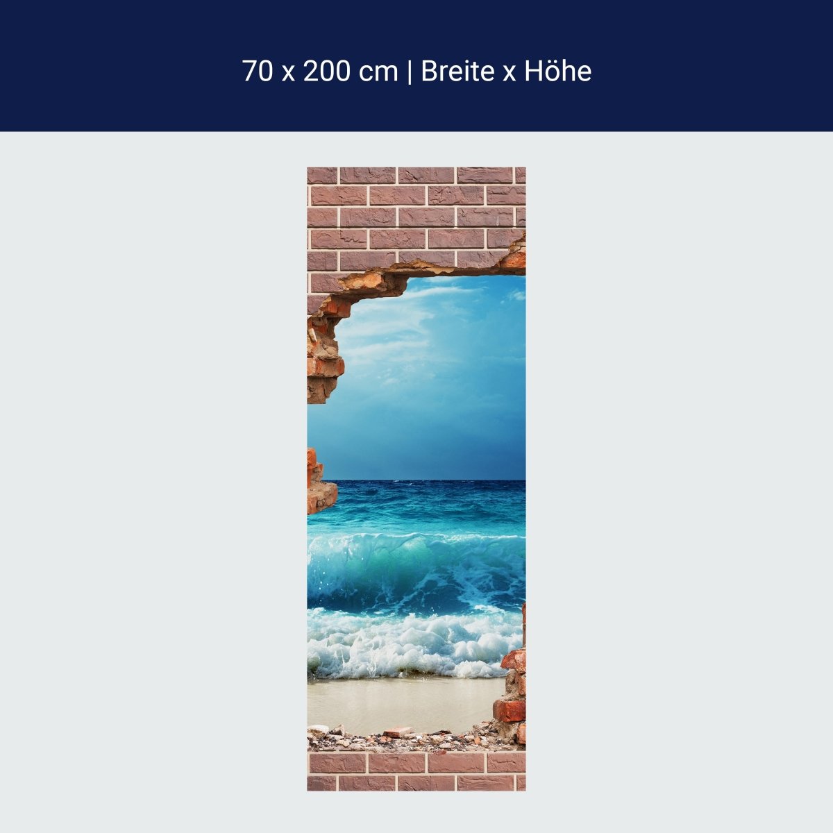 Door wallpaper 3D brick wall sea waves beach M1282