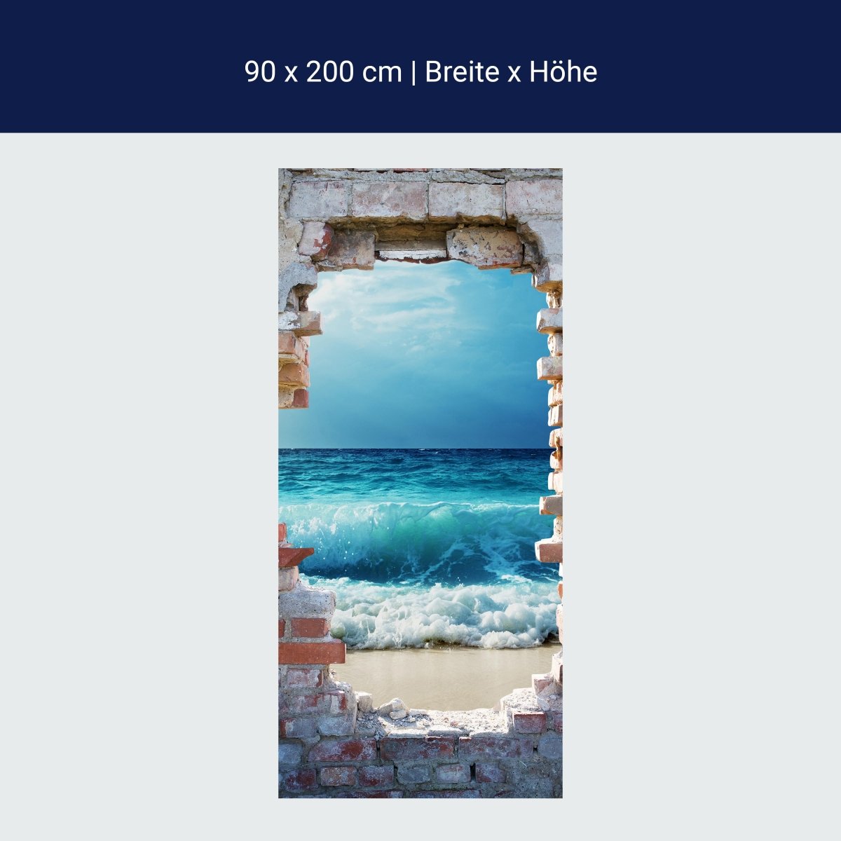 Door wallpaper 3D bricks, sea, waves, beach M1283
