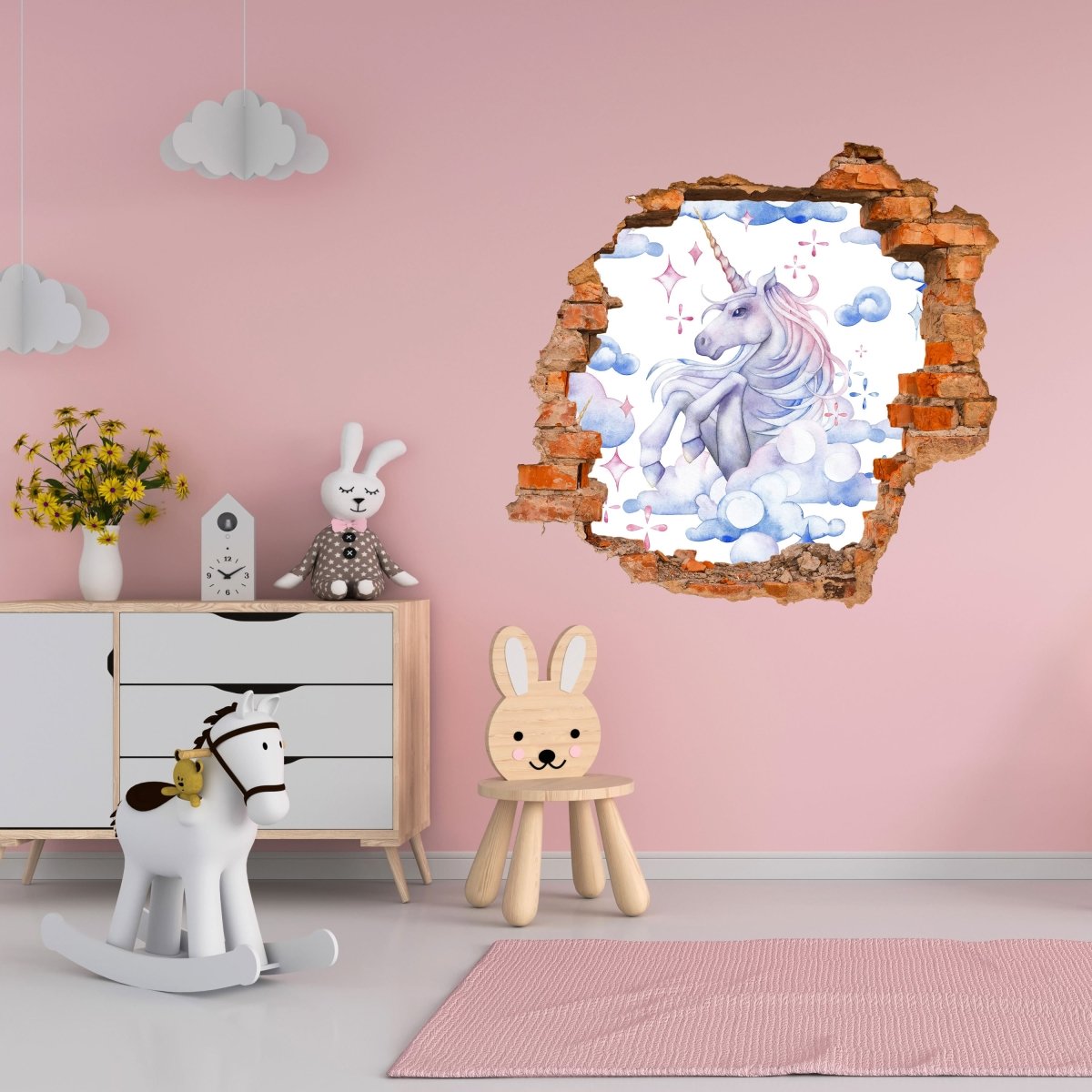 3D wall sticker watercolor unicorn, clouds, glitter, horse - Wall Decal M1289