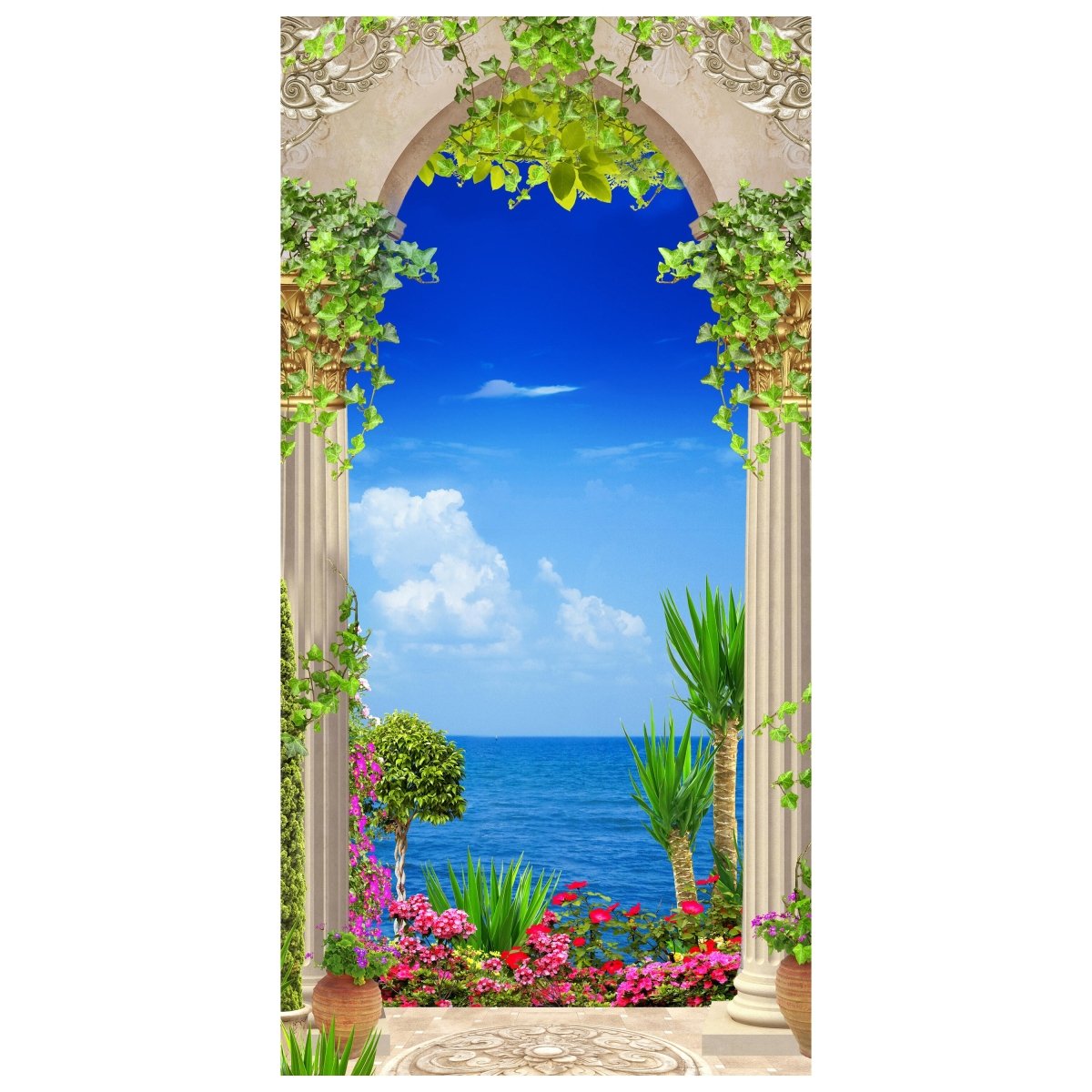 Türtapete Blick aufs Meer, Säulen, Pflanzen, Efeu M1296 - Bild 2