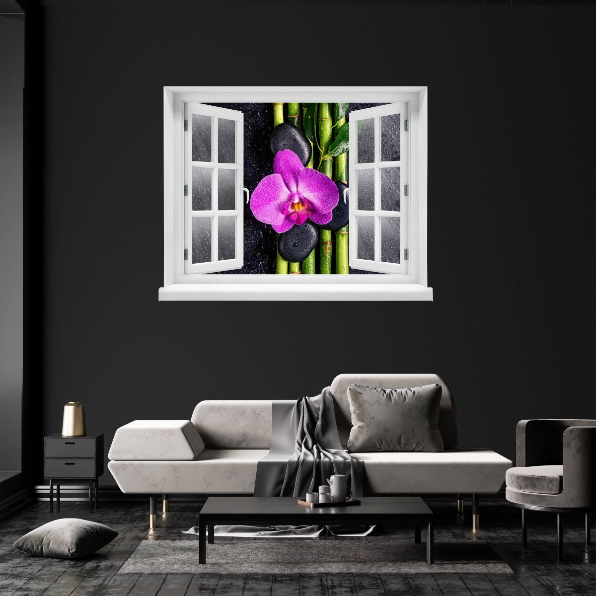 3D wall sticker basalt stones, bamboo &amp; orchid, spa - Wall Decal M1296