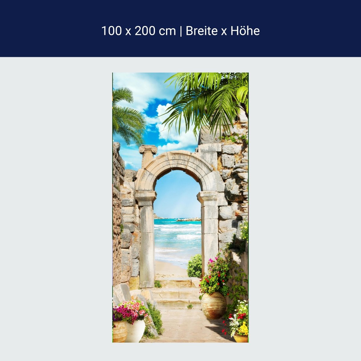 Door Wall Mural Sea View Archway Palm Trees Stone M1297