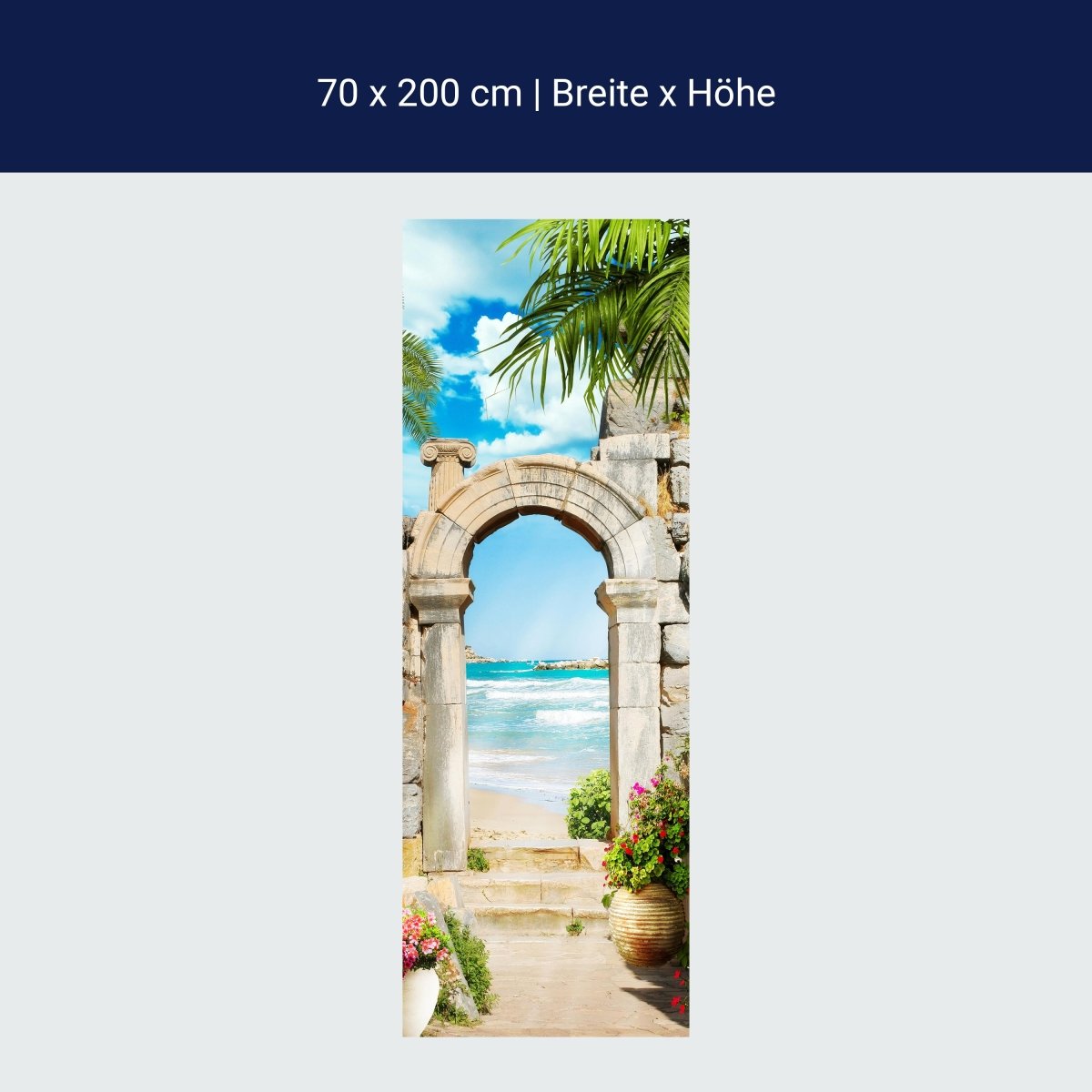 Door Wall Mural Sea View Archway Palm Trees Stone M1297