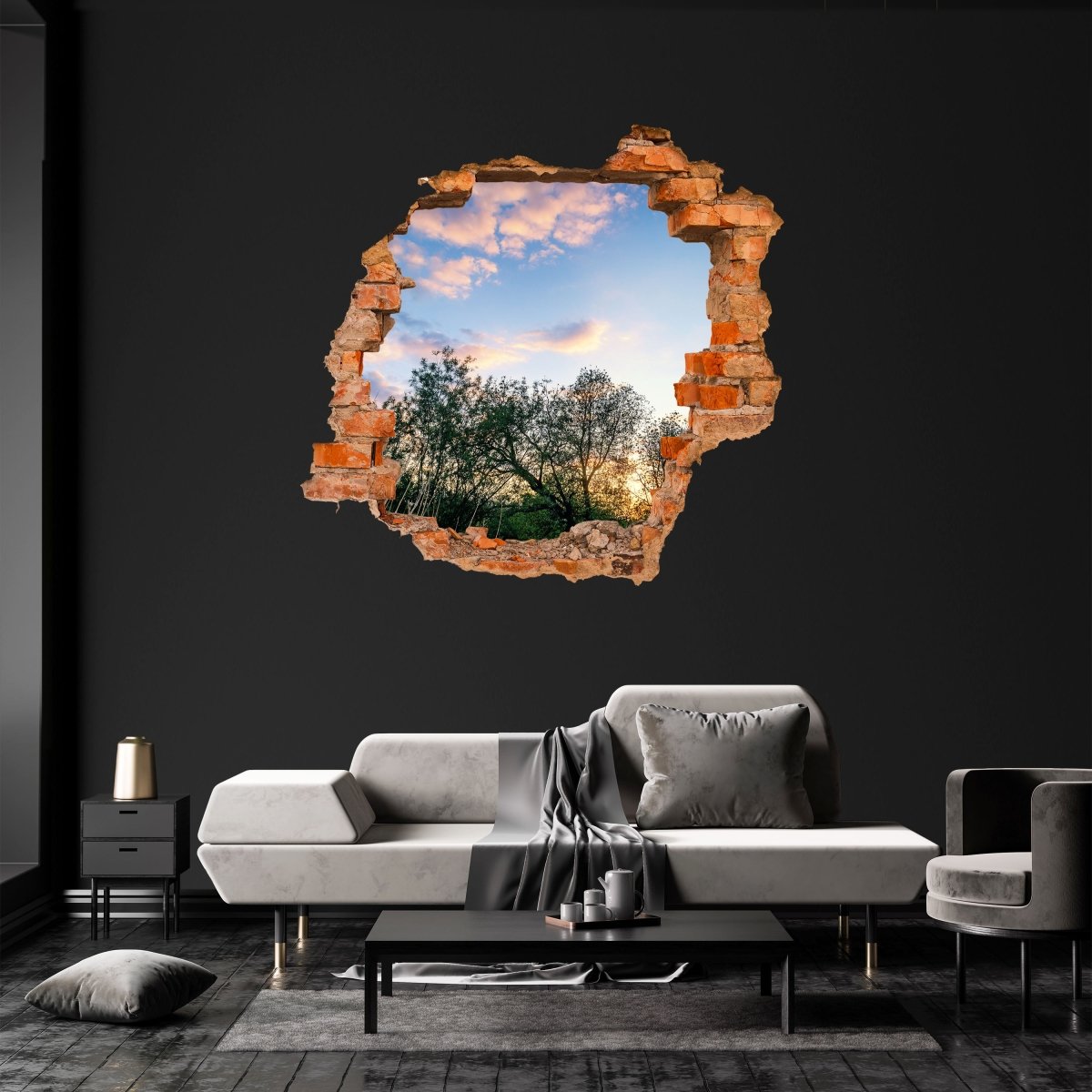 3D wall sticker view over forest &amp; meadows, sun - wall decal M1300