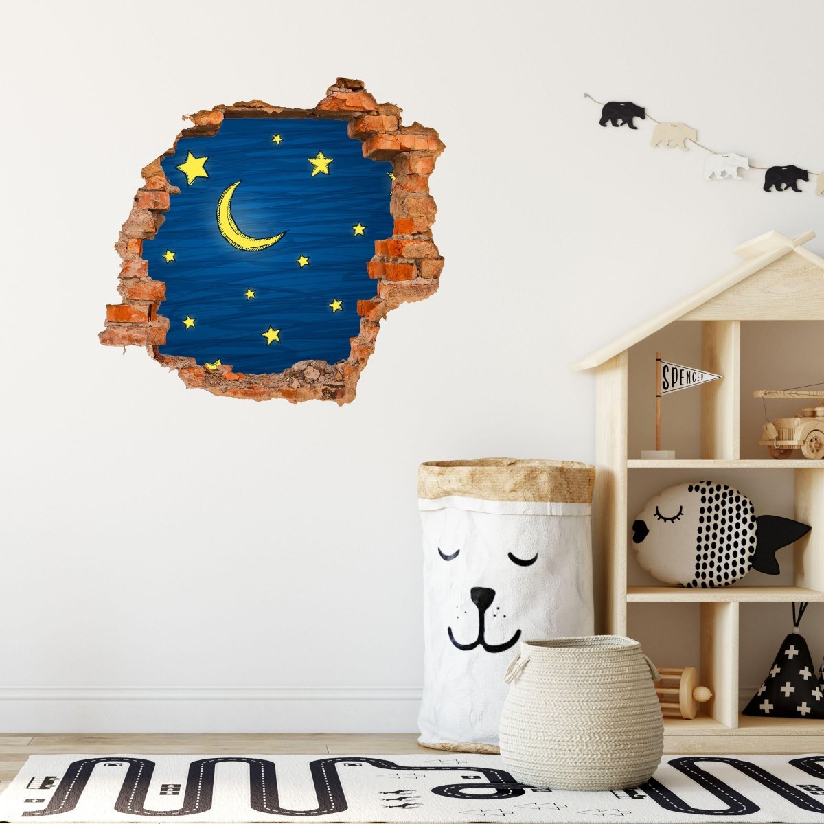Sticker mural 3D illustré ciel étoilé, lune, étoile - Wall Decal M1302