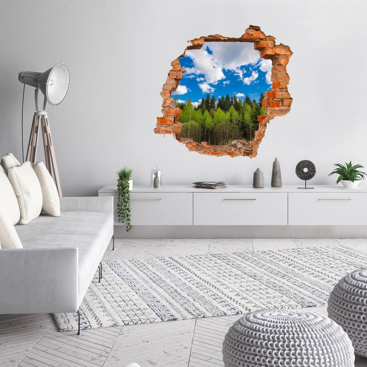 3D-Wandsticker Blick in den Wald, Himmel, Wolken, Bäume - Wandtattoo M1305