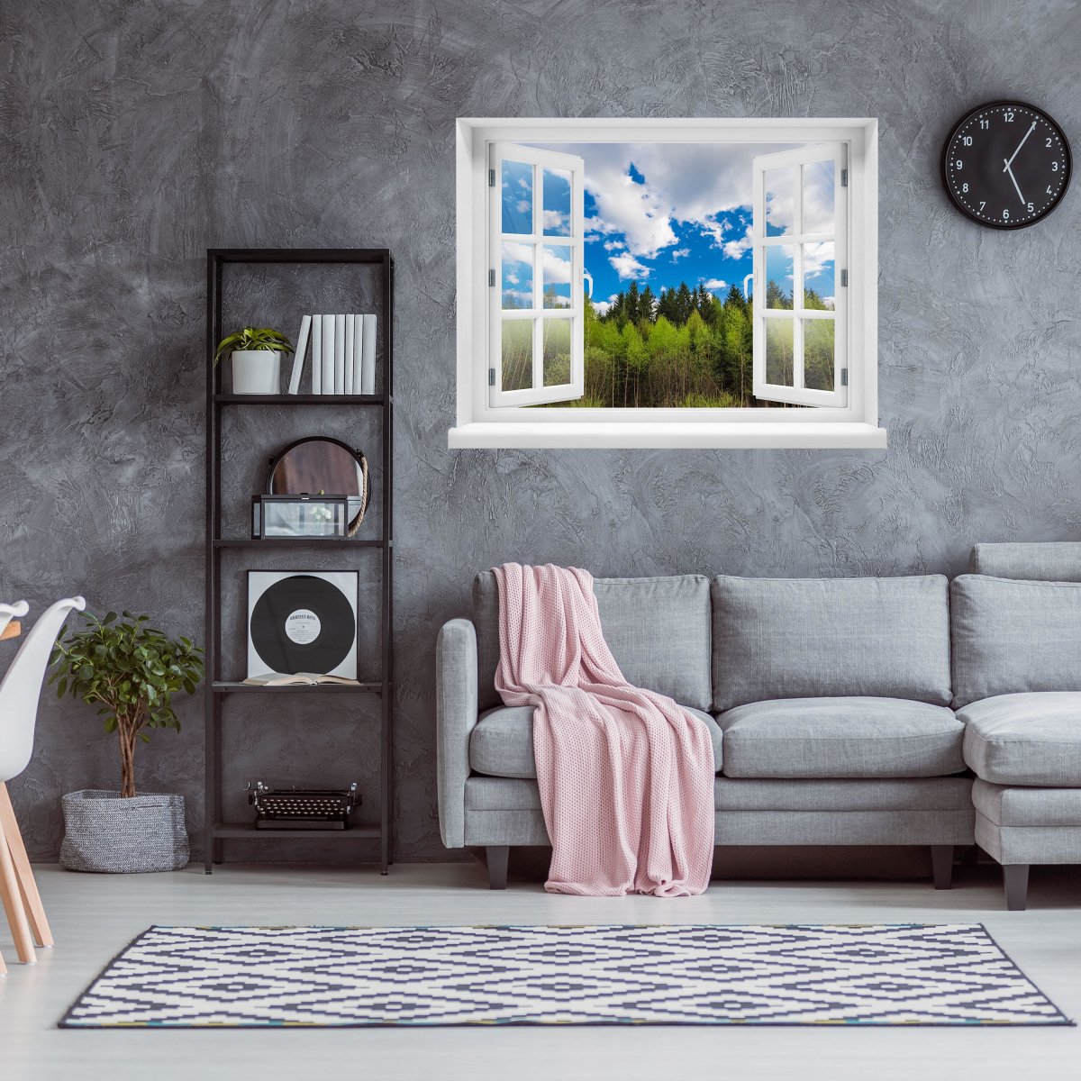 3D wall sticker view of the forest, sky, clouds, trees - wall decal M1305