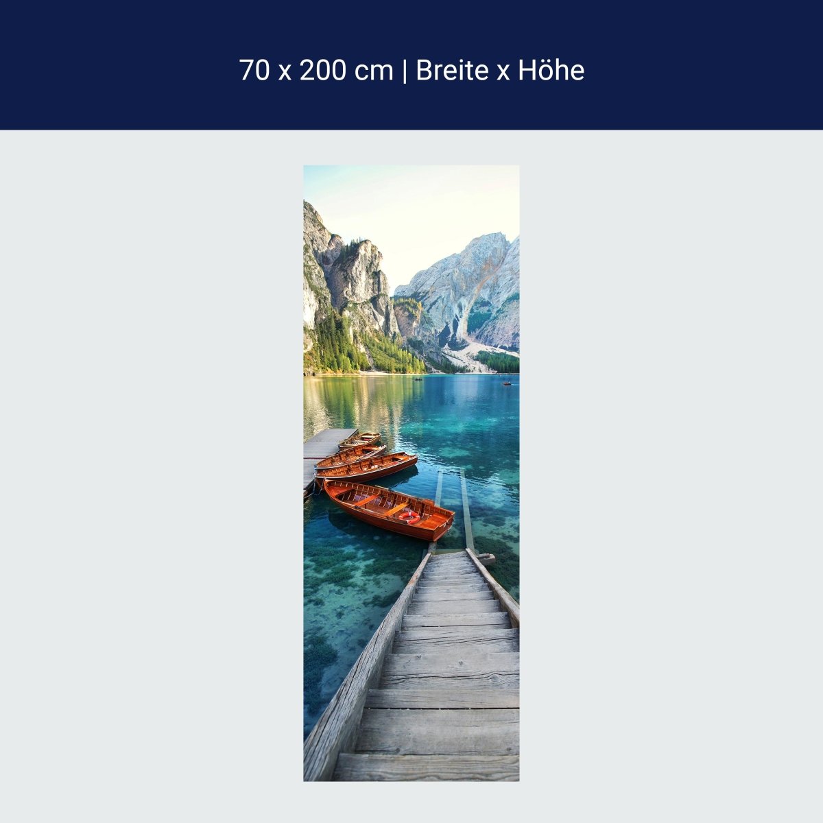 Porte papier peint jetée dans un lac de montagne, bateaux, montagnes, eau M1307