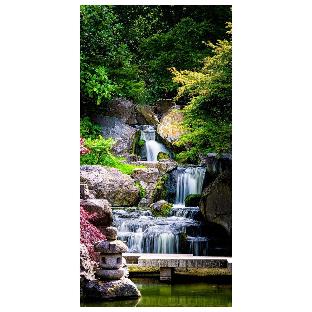 Türtapete Wasserfall in Garten, Bäume, Stufen M1308 - Bild 2