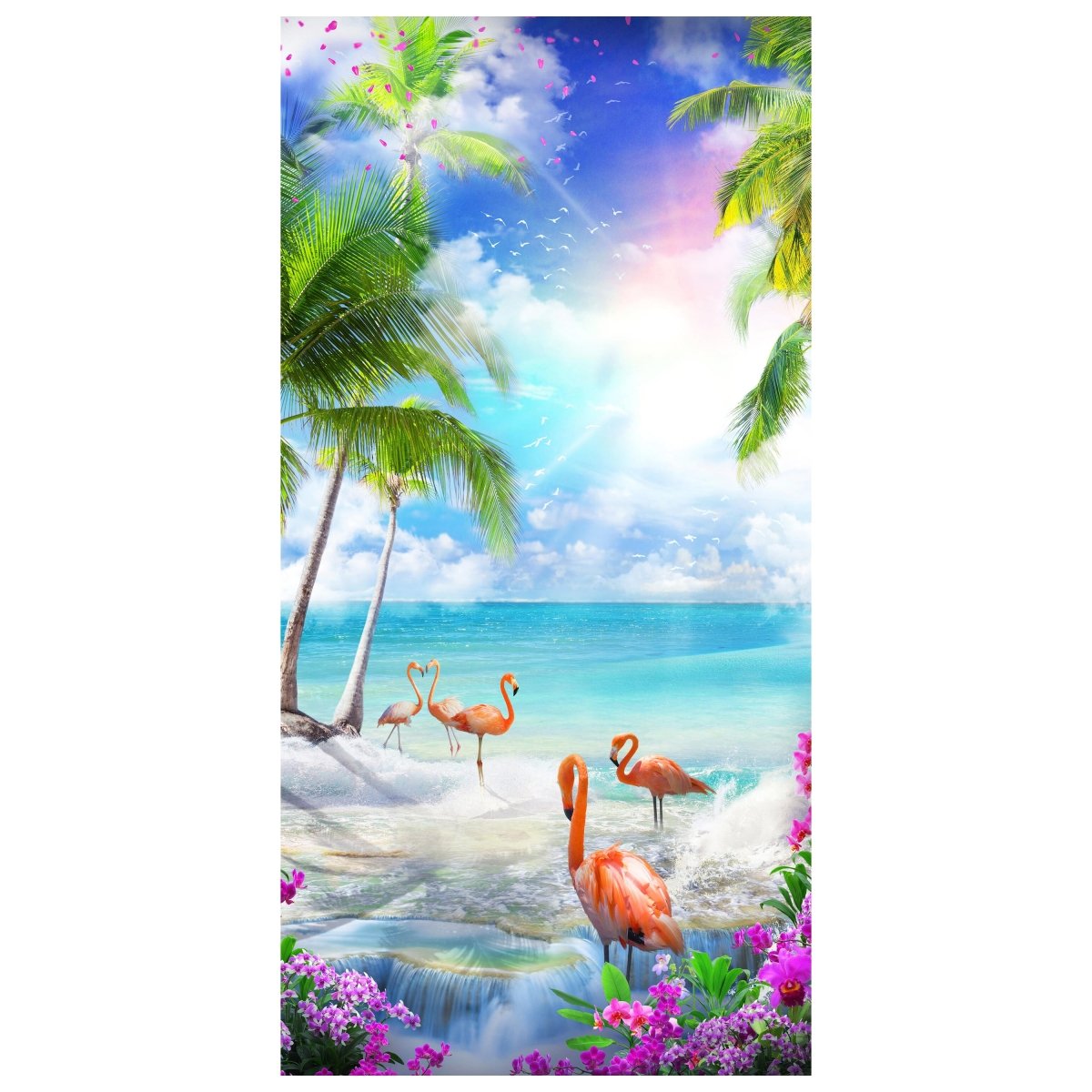 Türtapete Flamingos am Meer, Palmen, Wasser, Sonne M1309 - Bild 2