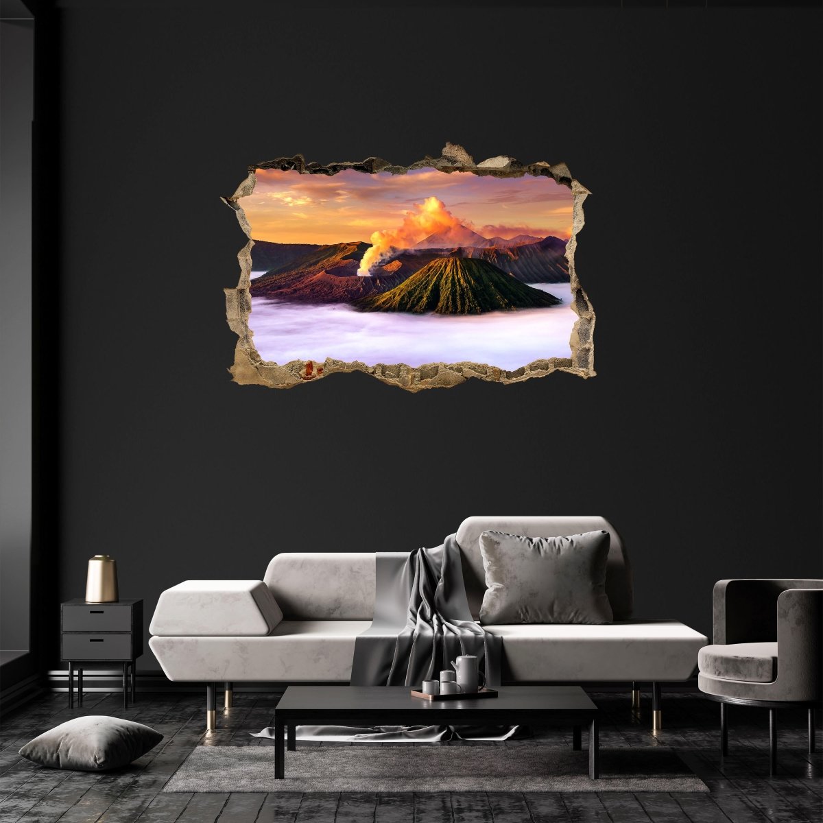 3D-Wandsticker Vulkan in Wolken gehüllt, Berge, Wolke - Wandtattoo M1309
