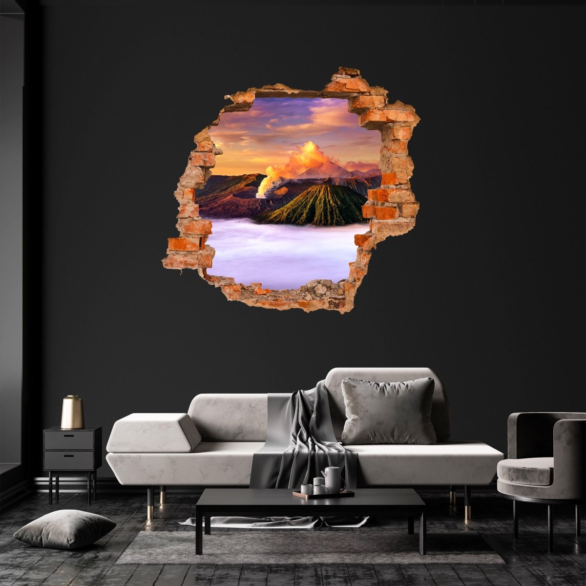 Sticker mural 3D volcan enveloppé de nuages, montagnes, nuage - Sticker mural M1309