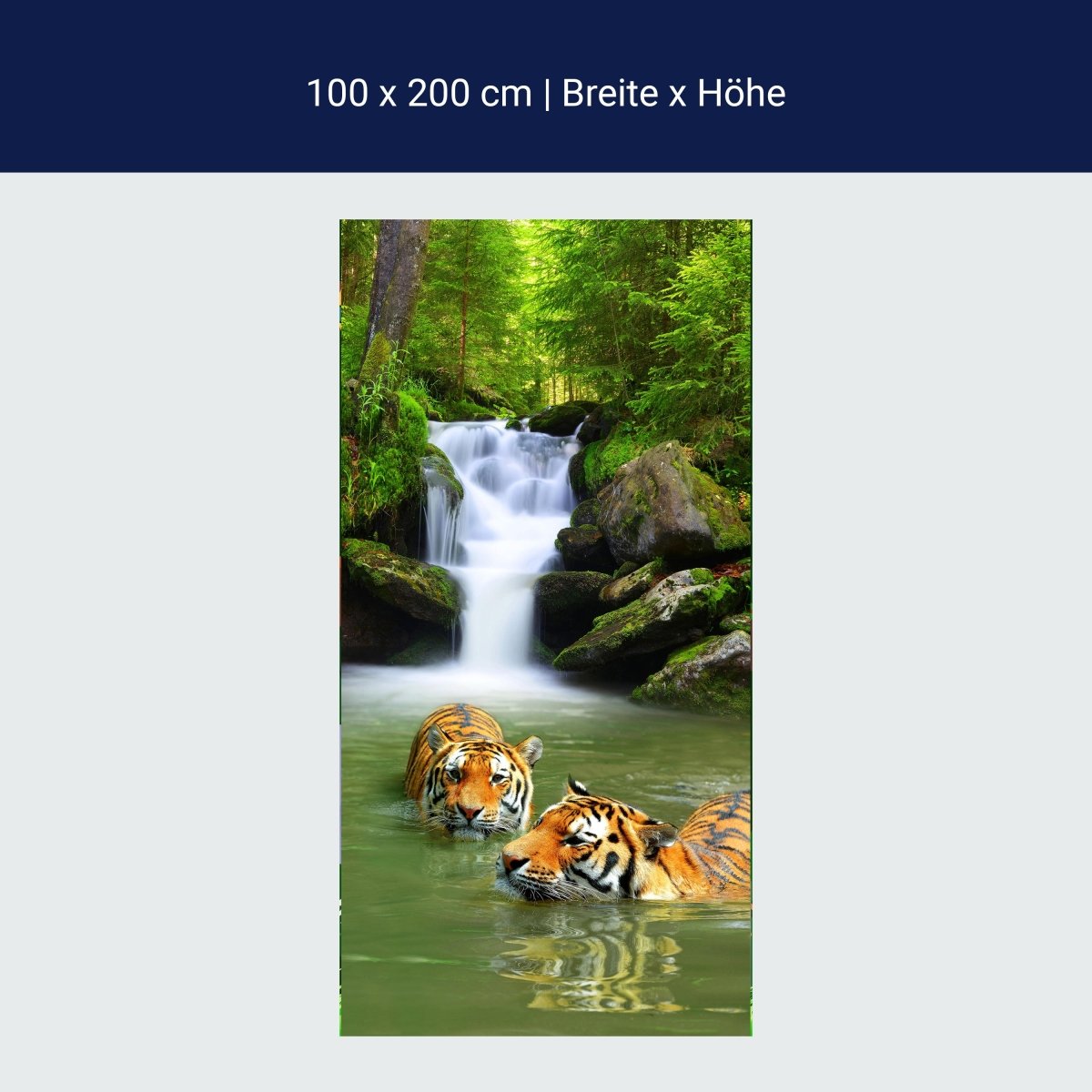 Türtapete badende Tiger, Wasserfall, Dschungel M1338