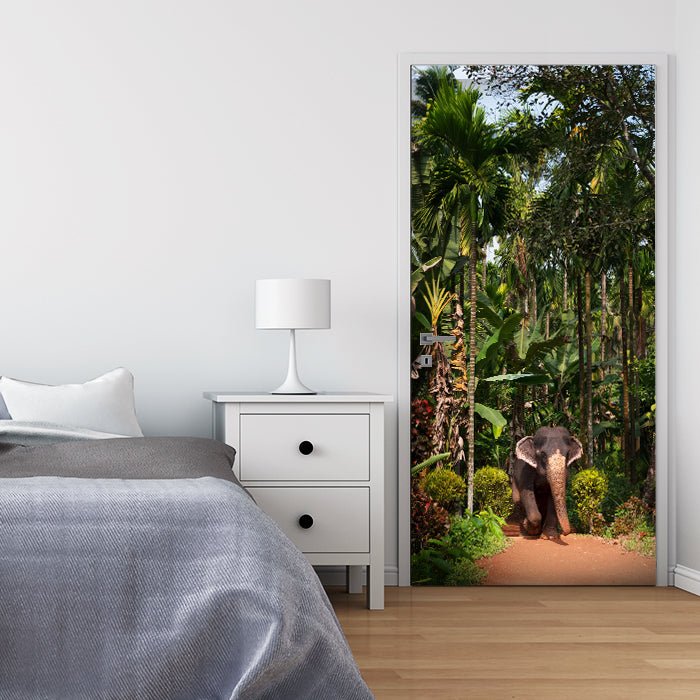 Türtapete Elefant unter Palmen, Tier, Palme, Wald M1343 - Bild 1