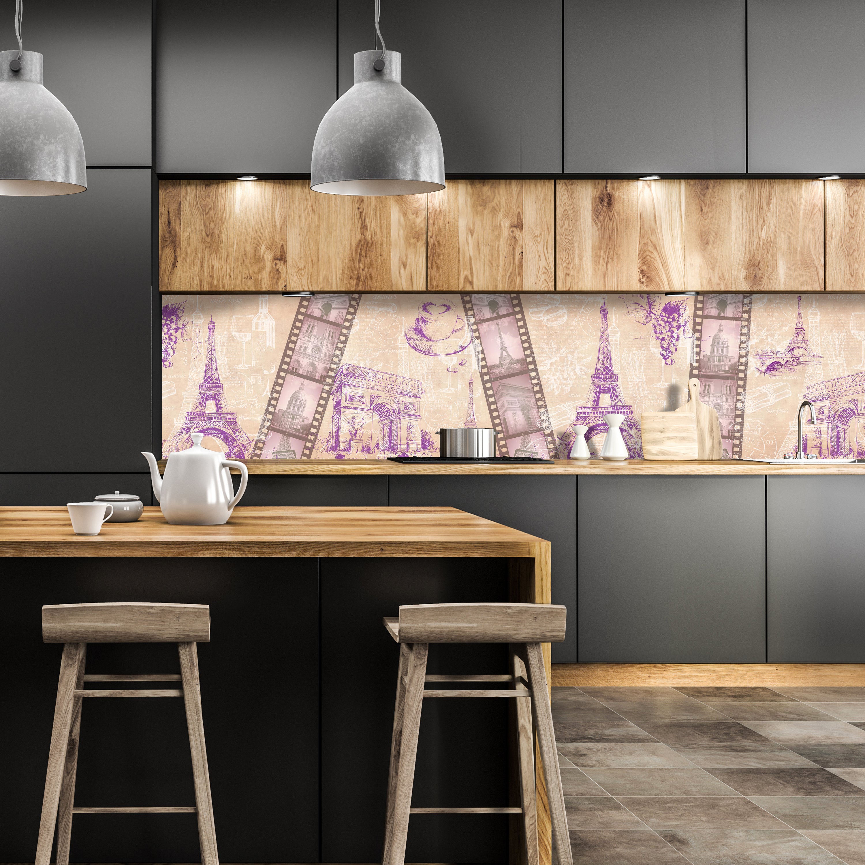 Küchenrückwand Eifelturm arc de triomphe wein kaffee M1345 entdecken - Bild 1
