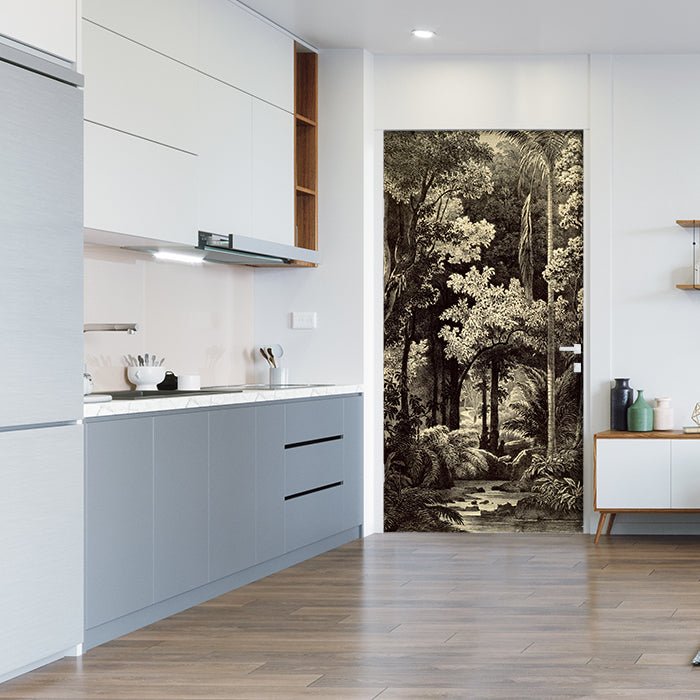 Türtapete Zeichnung Dschungel, Schwarz Weiß, Retro M1345 - Bild 1