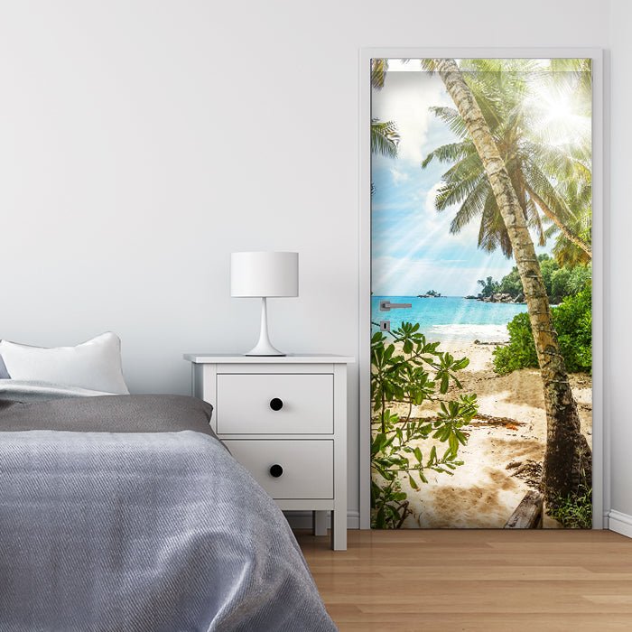 Türtapete Palme am Strand, Meer, Sonne, Insel M1349 - Bild 1
