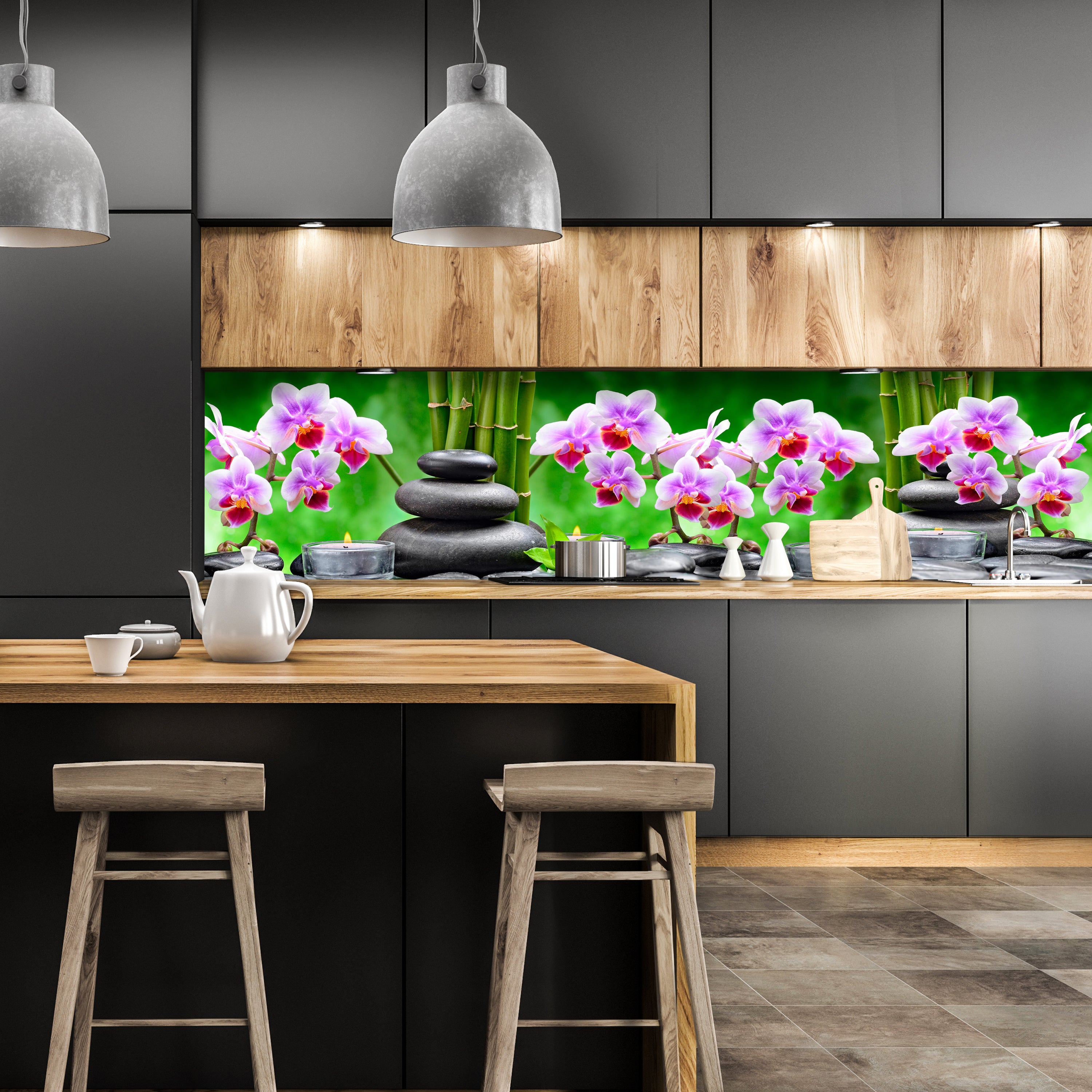 Küchenrückwand Steine schwarz orchidee bambus kerzen M1350 entdecken - Bild 1