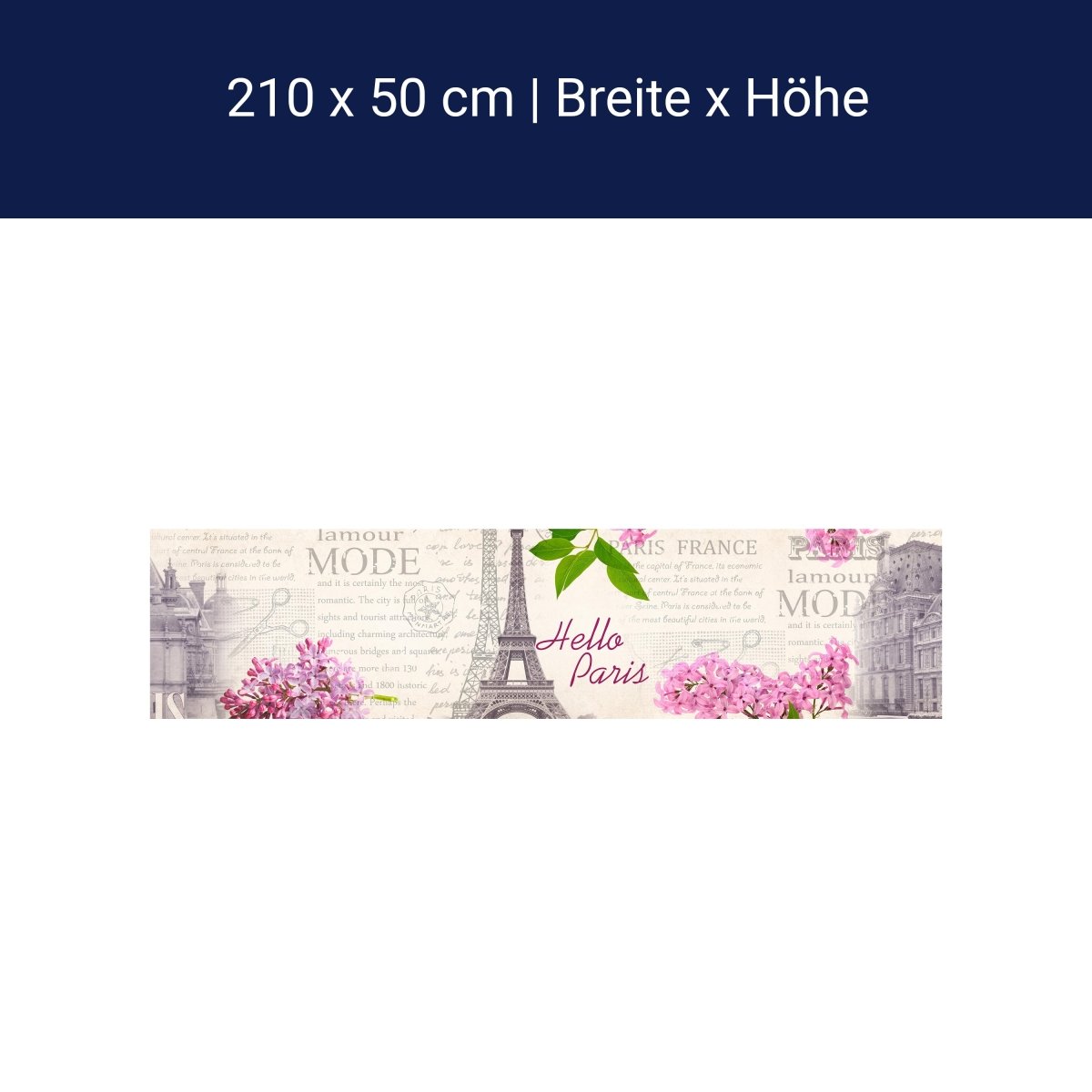 Küchenrückwand Paris Eifelturm Blüten pink rosa text M1389