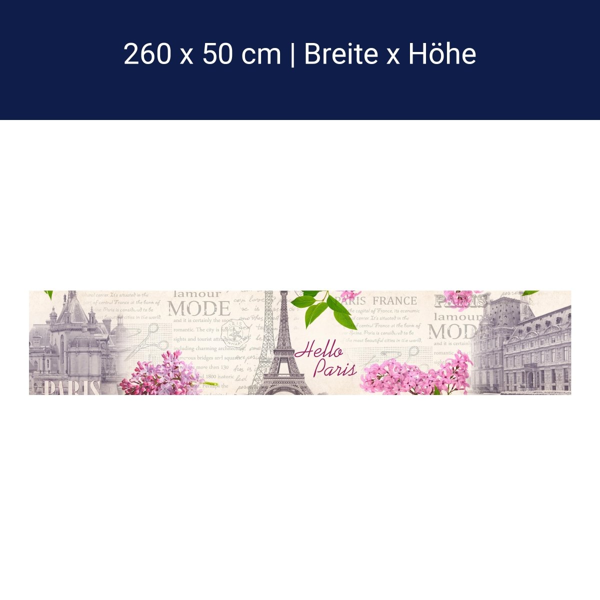 Kitchen splashback Paris Eiffel Tower flowers pink pink text M1389