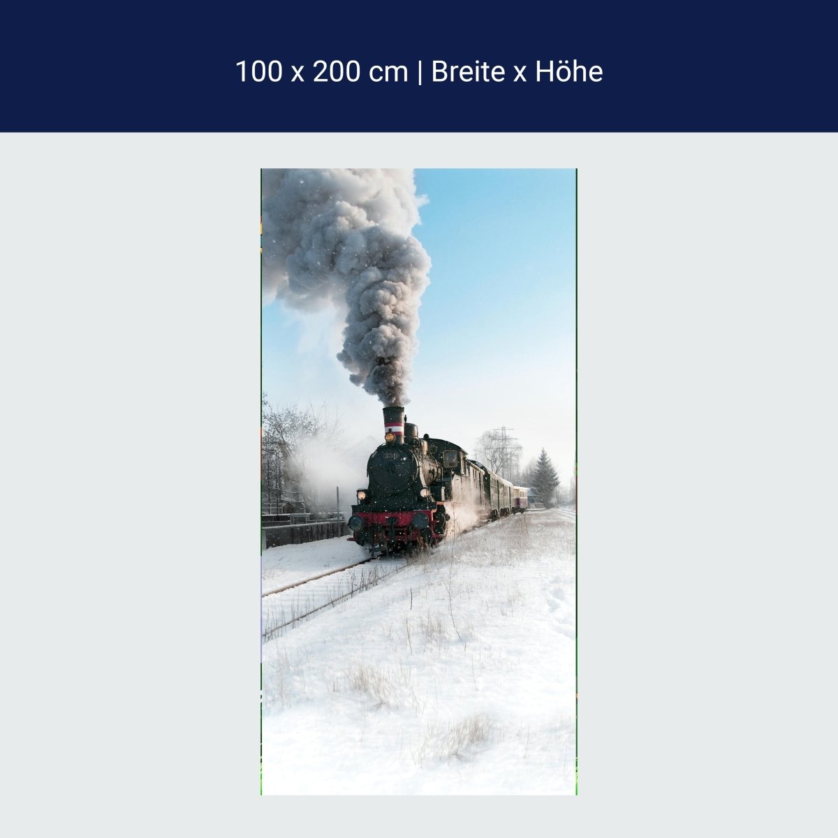 Türtapete Dampflok im Schnee, Eisenbahn, Rauch M1398