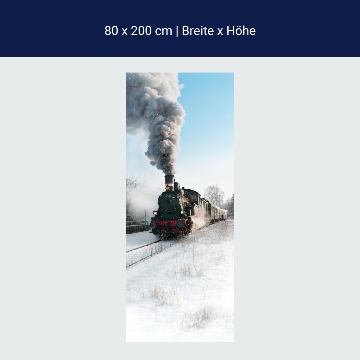 Wall mural steam locomotive in the snow, railroad, smoke M1398