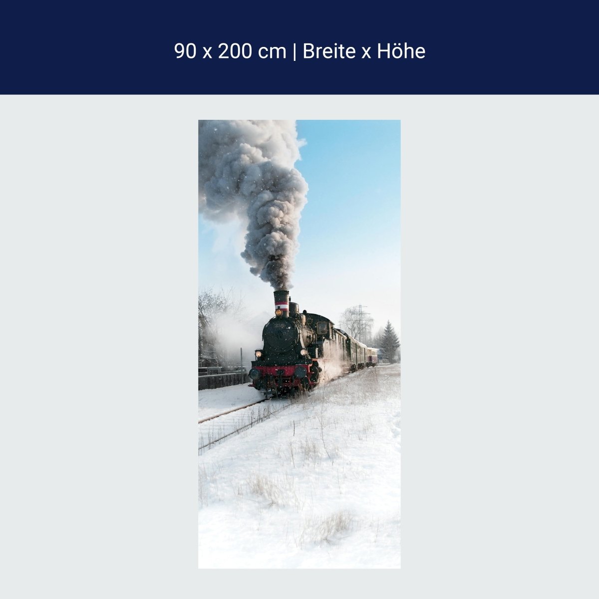 Wall mural steam locomotive in the snow, railroad, smoke M1398