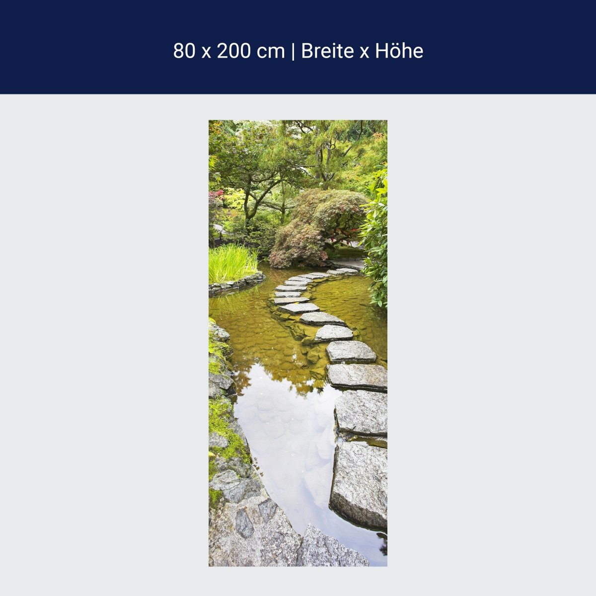 Door wallpaper pond Japanese garden stones M1404