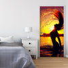 Door wallpaper woman model sunset sea M1413