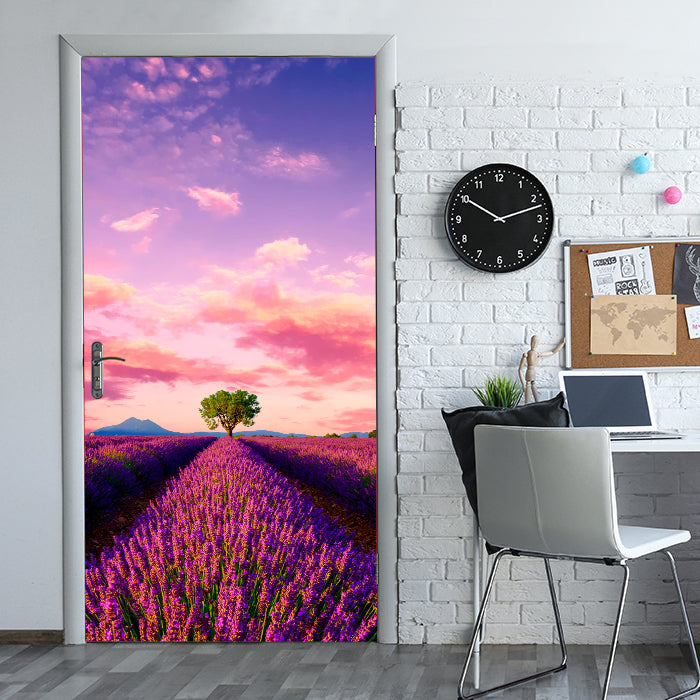 Türtapete Lavendel, Feld, Baum, Landschaft M1430 - Bild 1