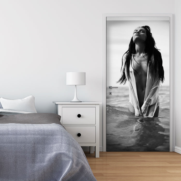 Türtapete Frau, Model, Meer, schwarz weiß M1440 - Bild 1